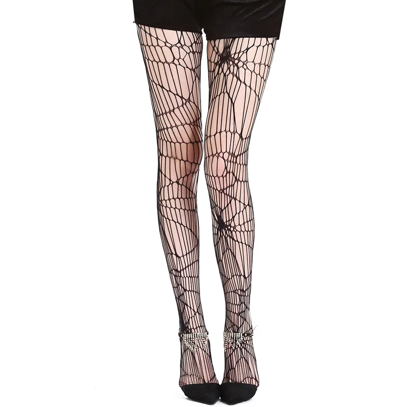 Halloween Spider Web Pattern Fishnet Tight Gothic Punk Cosplay Stockings Makeup Ball Uniform Accessory Sexy Black Mesh Stockings