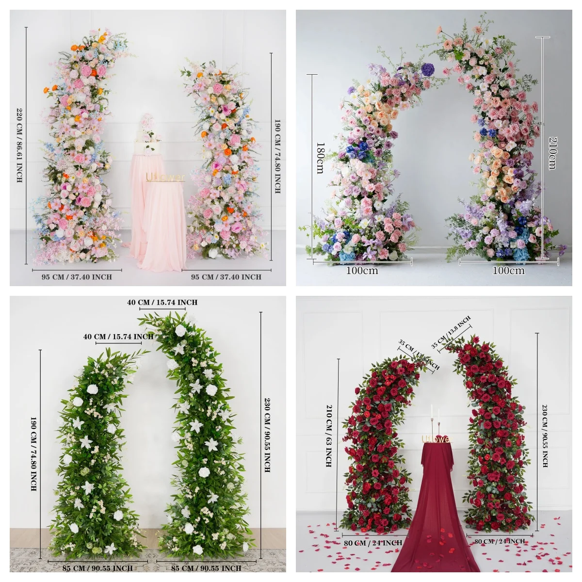 

Uflower Colorful Rose Peony Hydrangea Floral Horn Arch Wedding Backdrop Decor Arrangement Flower Row Event Stage Party Prop