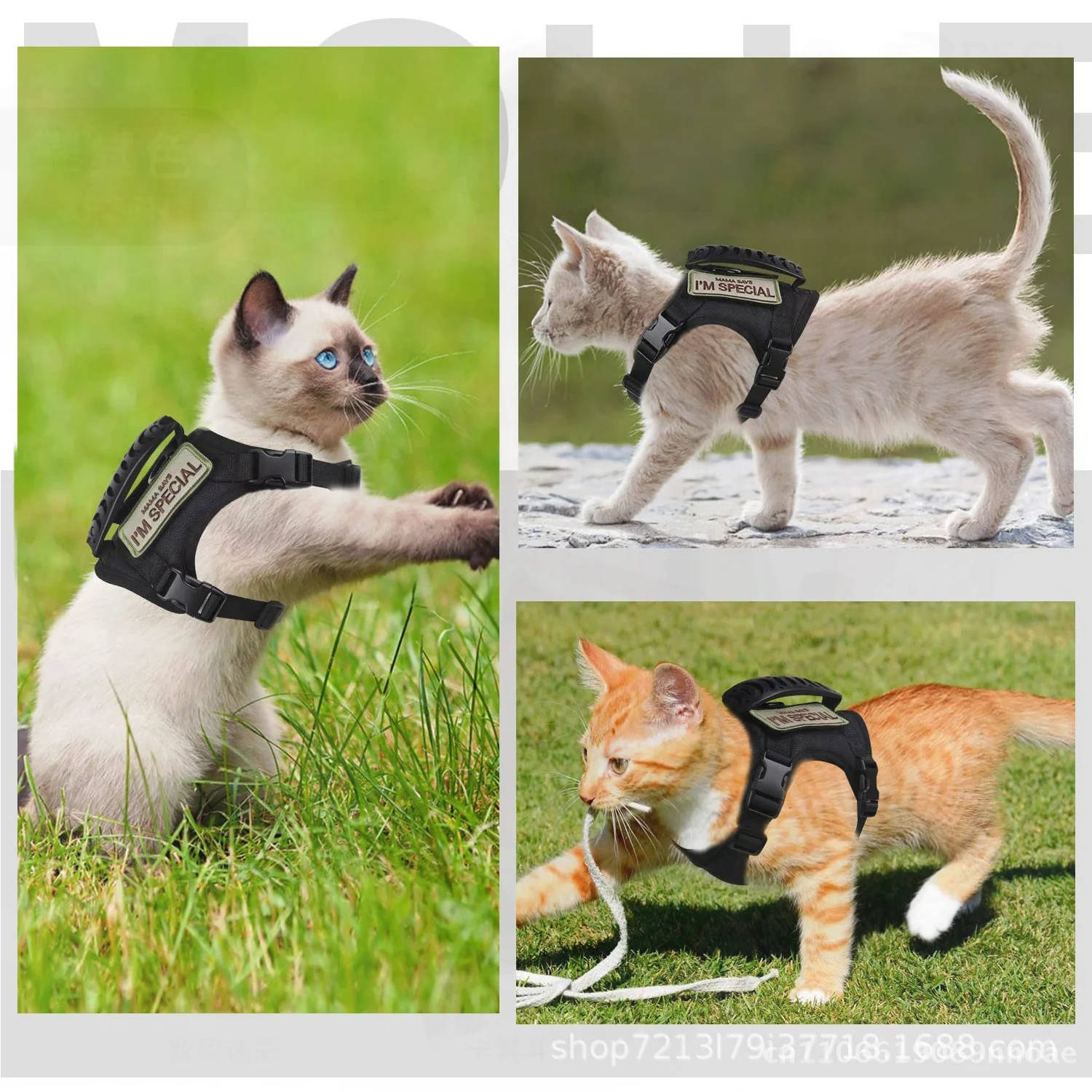 

Регулируемый тактический жилет с нагрудным ремнем для кошек и тяговой веревкой, черный/темный хаки/камуфляжный жилет для маленьких собак и кошек