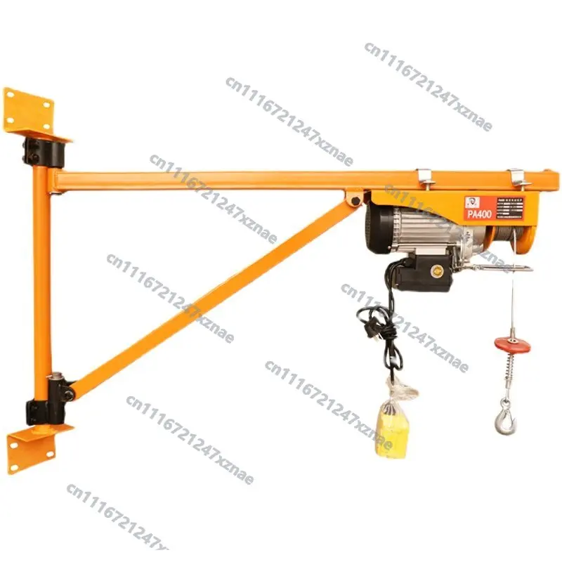 220V Electric Hoist Fast Lifting 200kg Mini Crane with Column Bracket 180° Rotation for Home Decoration Loft Moving