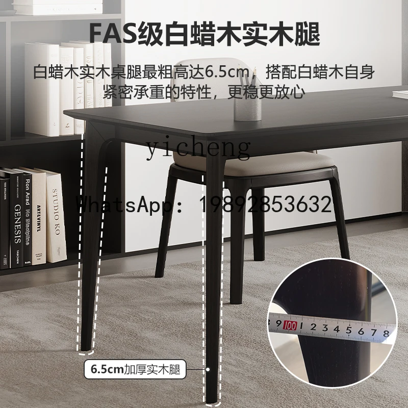 X9  black solid wood desk study computer desk modern living room large long office study table socket