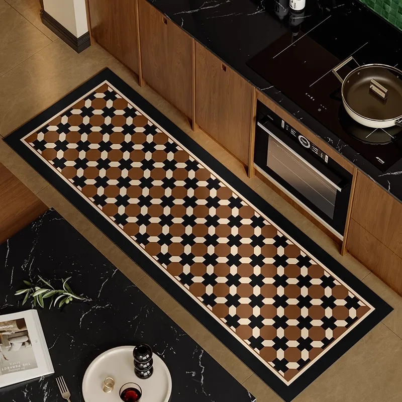 Retro Kitchen Carpet Checkerboard Plaid Mid-century Modern Style Kitchen Floor Mat Non-slip Waterproof Oil-proof Kitchen Rugs 러그