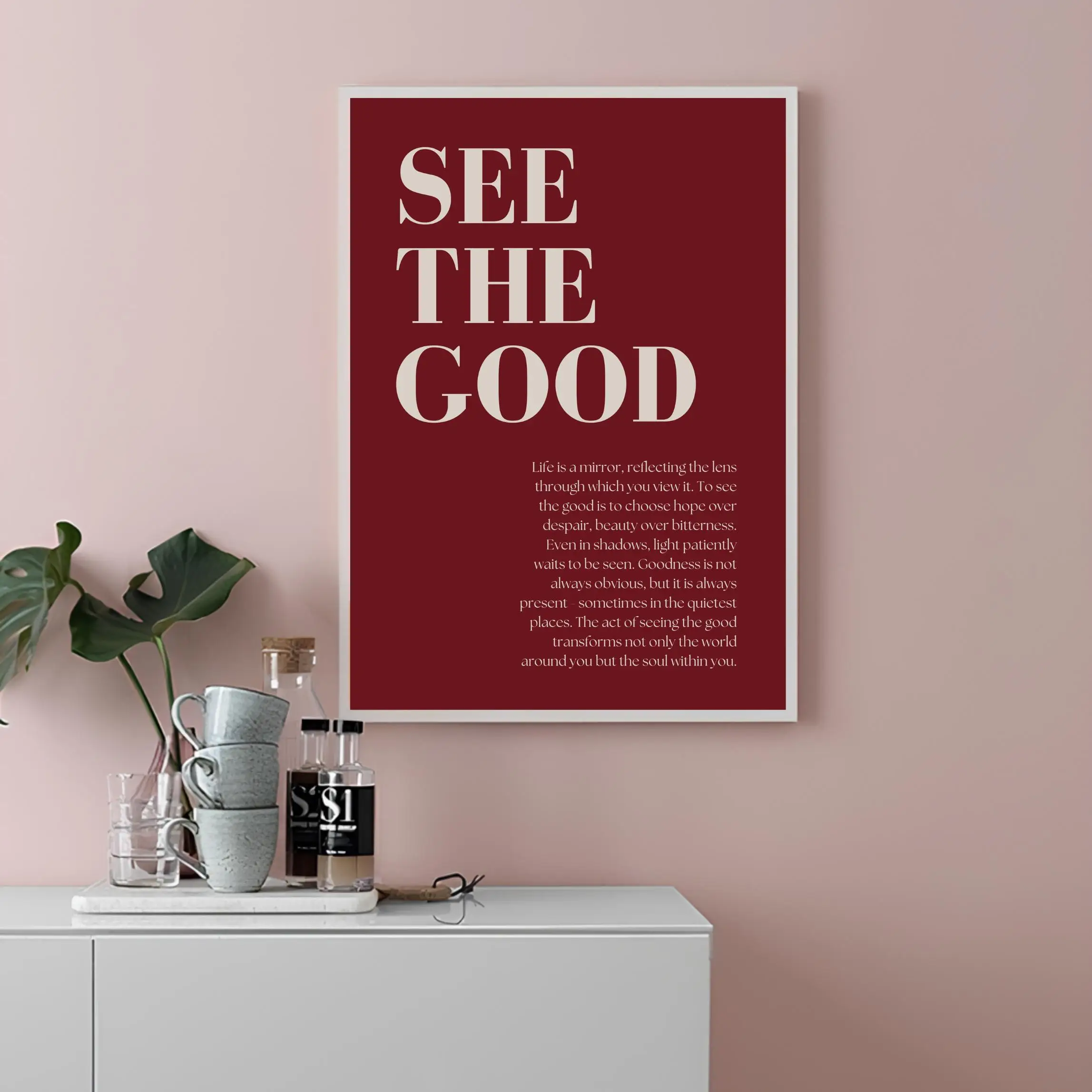 Burgundy Red Gallery Autumn Poster Print Fall Print Abstract Botanical Print Self Love Affirmation Print Trendy Wall Art Decor