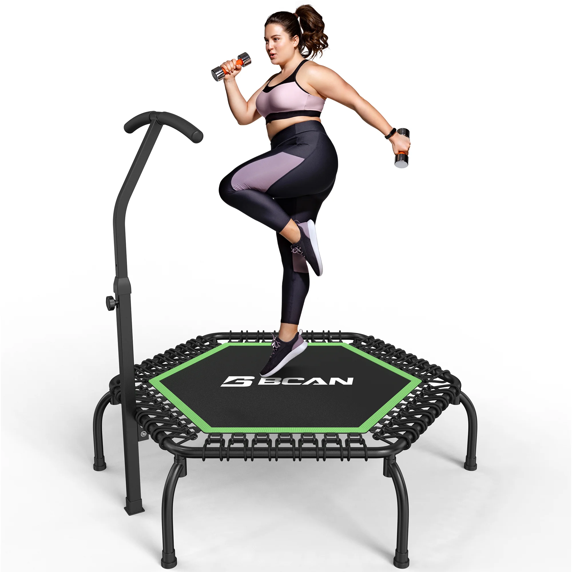 BCAN Indoor-Trampolin für Erwachsene, 250 kg Tragkraft, Ø122 cm, Bungee-Seile, Verstellbare Griffe, Robust & Leise für Zuhause/Außenbereich