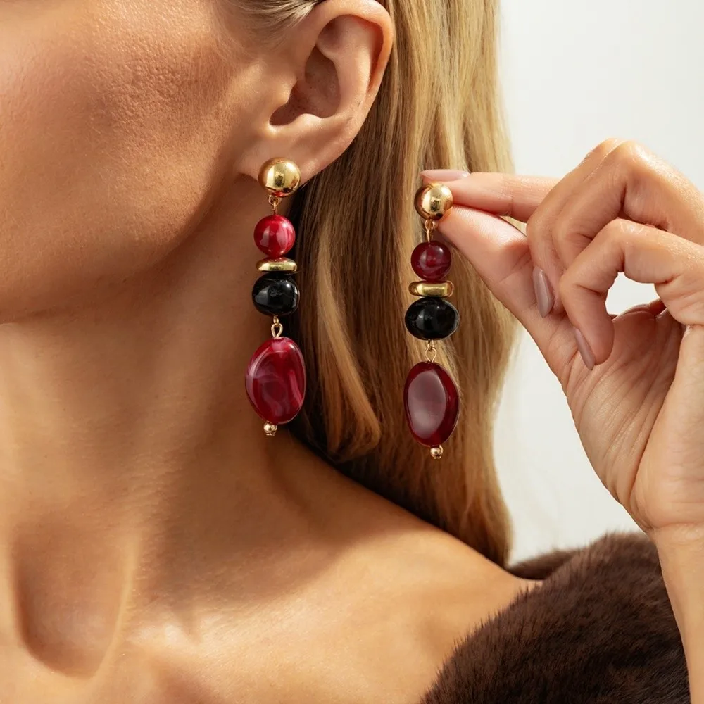 Retro Luxury Amber Gradient Resin Earrings Vintage Style Elegant Luxury CCB Pendant Dangle Earrings Irregular Design