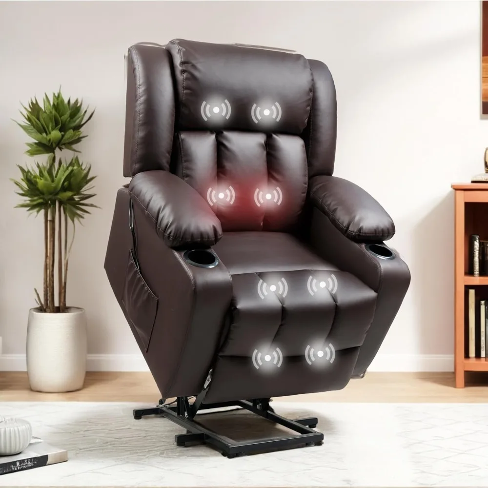 

Power Lift Recliner Chair for Elderly, Electric Lift Chair with Massage & Heat, PU Leather Reclining Sofa w/Cup Holders