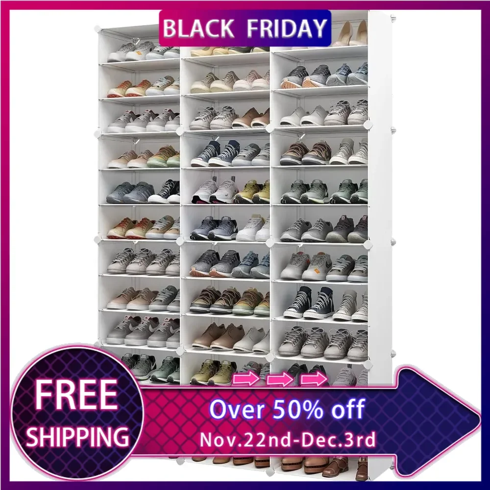 72 Pairs Shoe Rack Organizer,Shoes Storage Cabinet,Shoe Closet Storage Organizer System,Large Tall Shoes Shelves,White