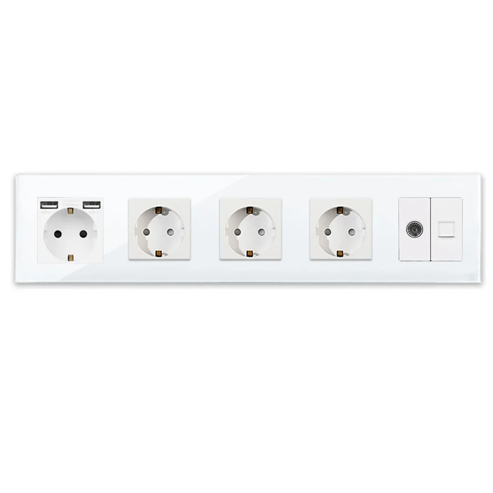Imagem -02 - Tomada de Parede Bingoelec Tomada Usb Dupla Painel de Vidro para Casa tv pc Rússia Padrão da ue Cat6 Usb Tipo-c Saídas