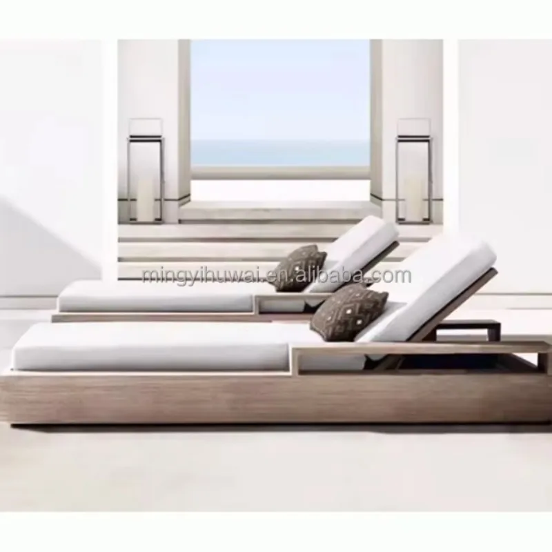 Luxury Teak Wooden Sun Lounger Garden Furniture Design Lounge Patio Modular Sets Modern Outdoor Teak Day Bed Waterproof Sofa Bed
