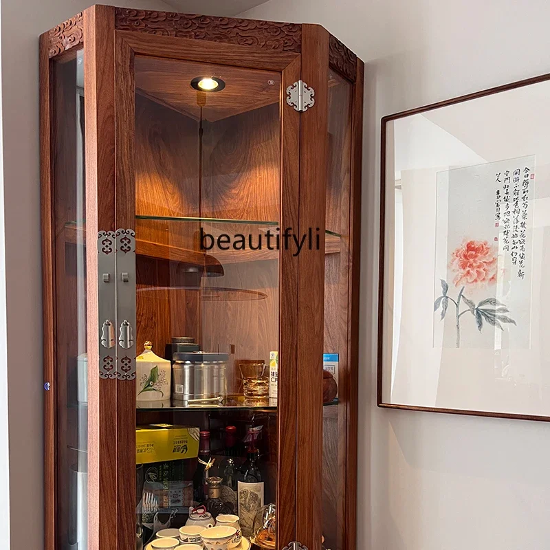 New Chinese Style Corner Wine Cabinet Glass Cabinet Rosewood Corner Dining Room Wall Corner Cabinet