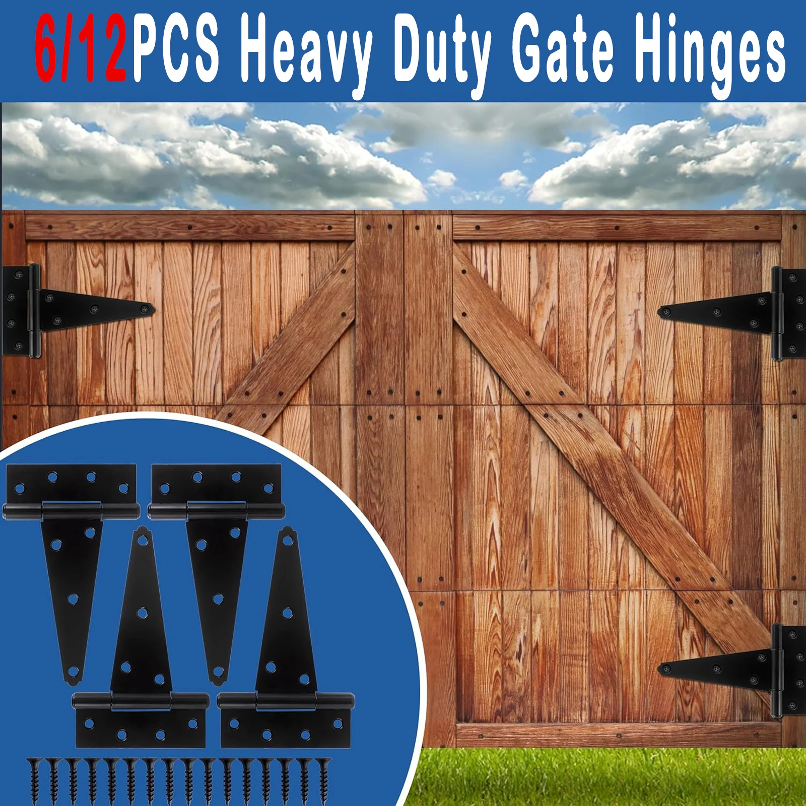 

6 шт. Т-образные петли, сверхмощная петля для ворот толщиной 2,2 мм, устойчивая к атмосферным воздействиям петля для дверей сарая с винтами для навесов, ворот, окон