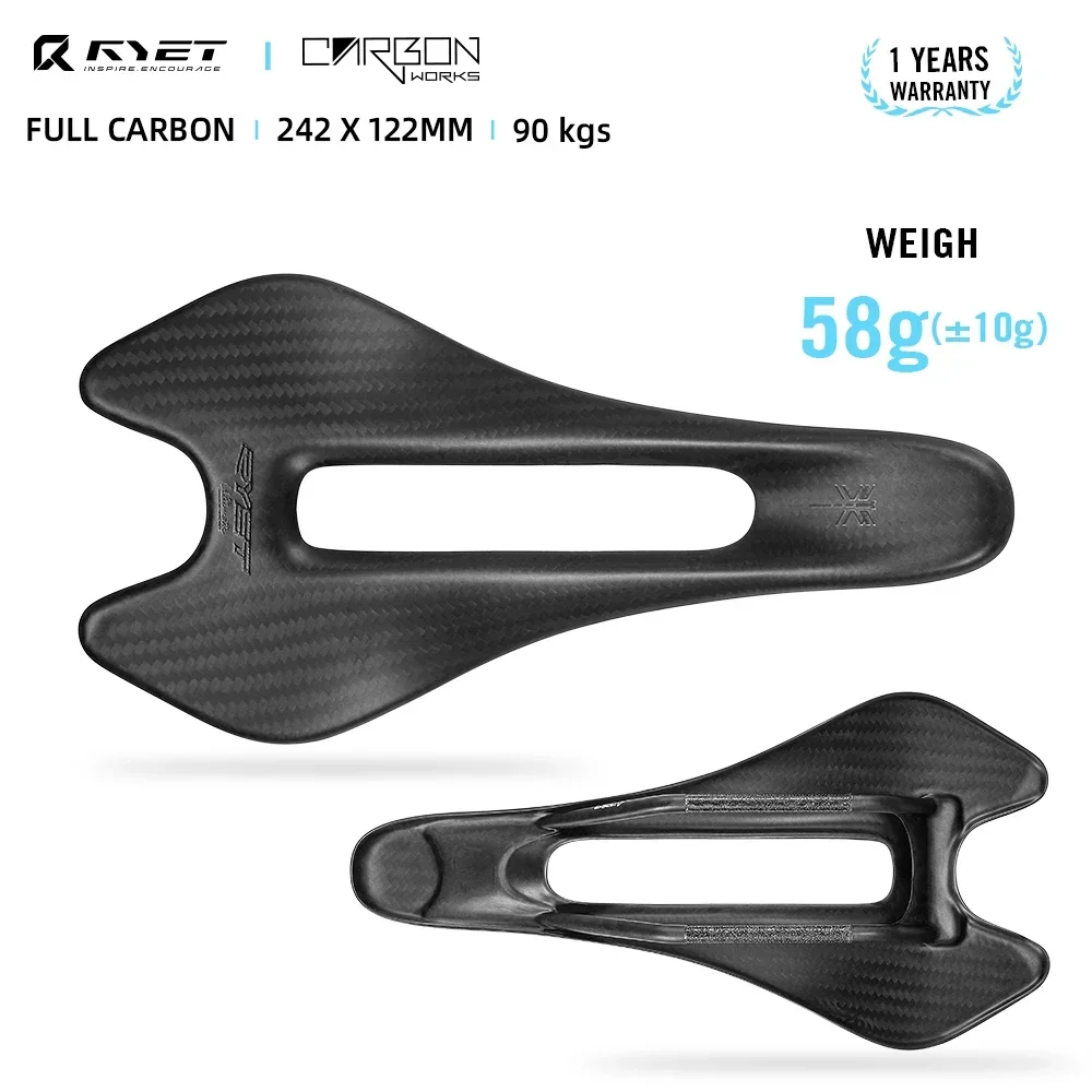 AliExpress 2025 RYET Full Carbon Bike Saddle 3K Weave 58g Oval 6.5x8.5mm 242x122mm for Road MTB Gravel Urban Cycling Seat Lightweight