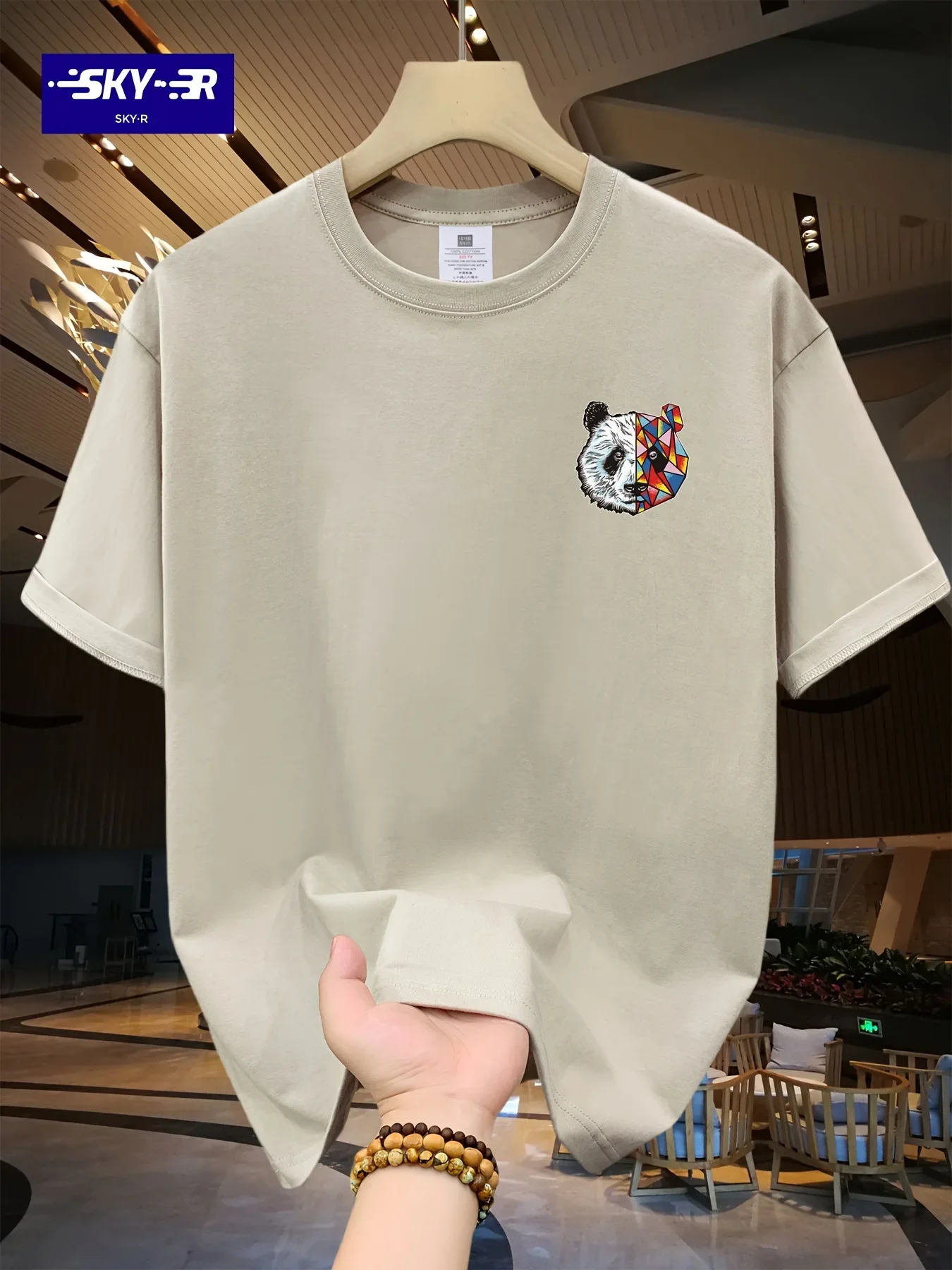 Men's Summer 100% Cotton Cute Panda Print Fashion Casual Sporty Loose Crew Neck Short Sleeve T-Shirt Holiday Gift