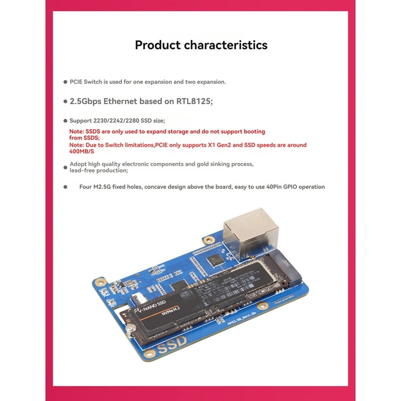 MPS2.5G For Raspberry Pi 5 PCIE To NVME SSD+2.5G ETH HAT RTL8125 Support Rpi OS,Ubuntu, 2280,2242,2230 SSD Easy Install