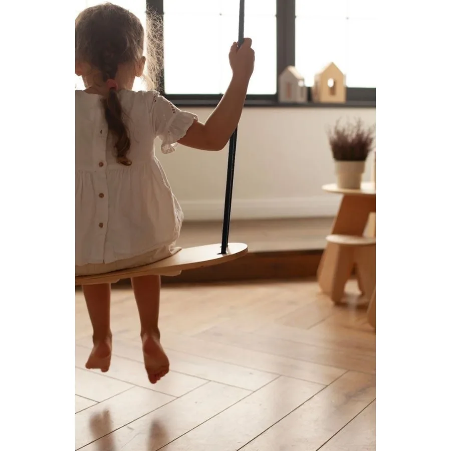 Wooden Swing with Black Cn Rope for 3+
