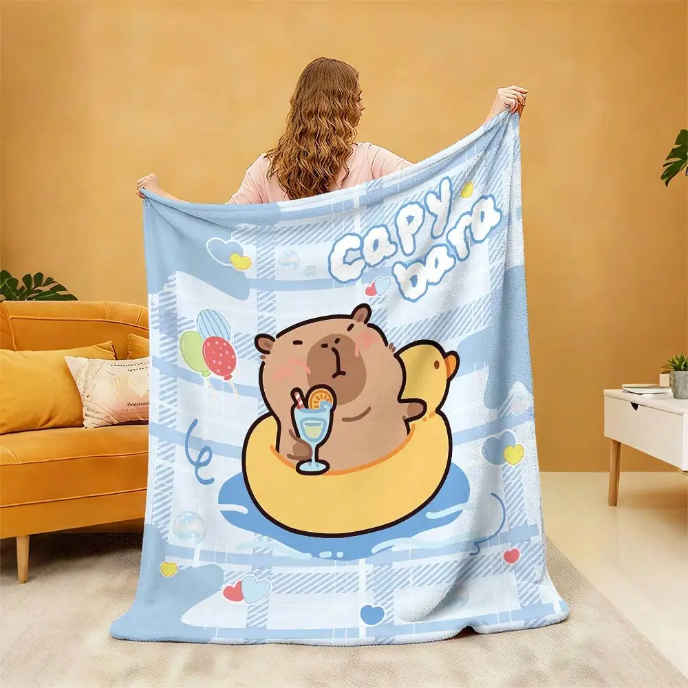 Cute Cartoon Bear Floating on Inner Tube Throw Blanket Cozy Plush Bedspread for Couch Decor Gift