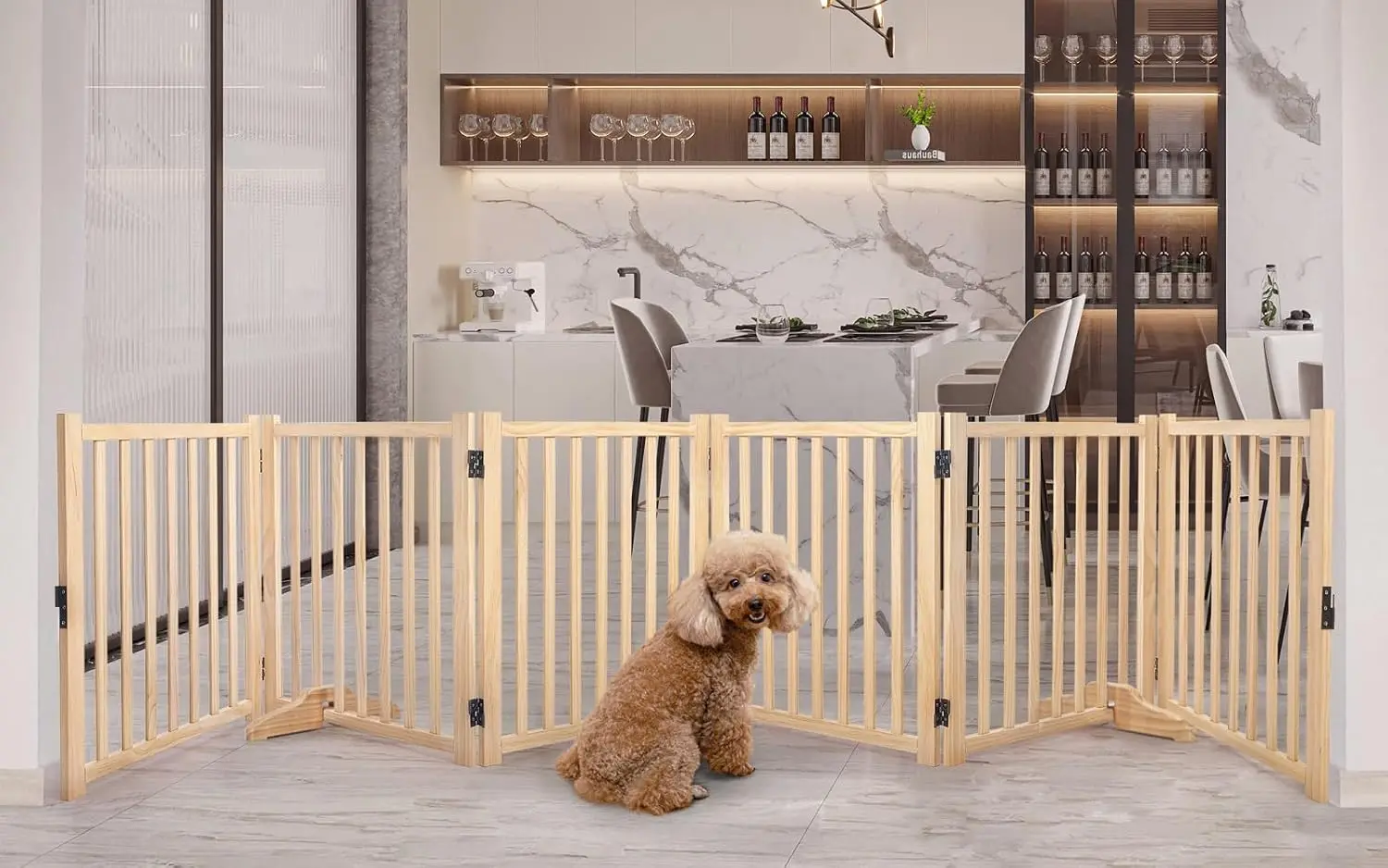 

Paint-Free Wooden Freestanding Dog Gate for Indoor Use, Doorways, Stairs - 6 Panels, Height 23 Inches