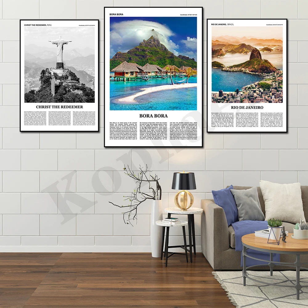 

Bora Bora Auckland Lima Sao Paulo Rio de Janeiro Mexico Christ the Redeemer Cityscape Travel Wall Art Poster