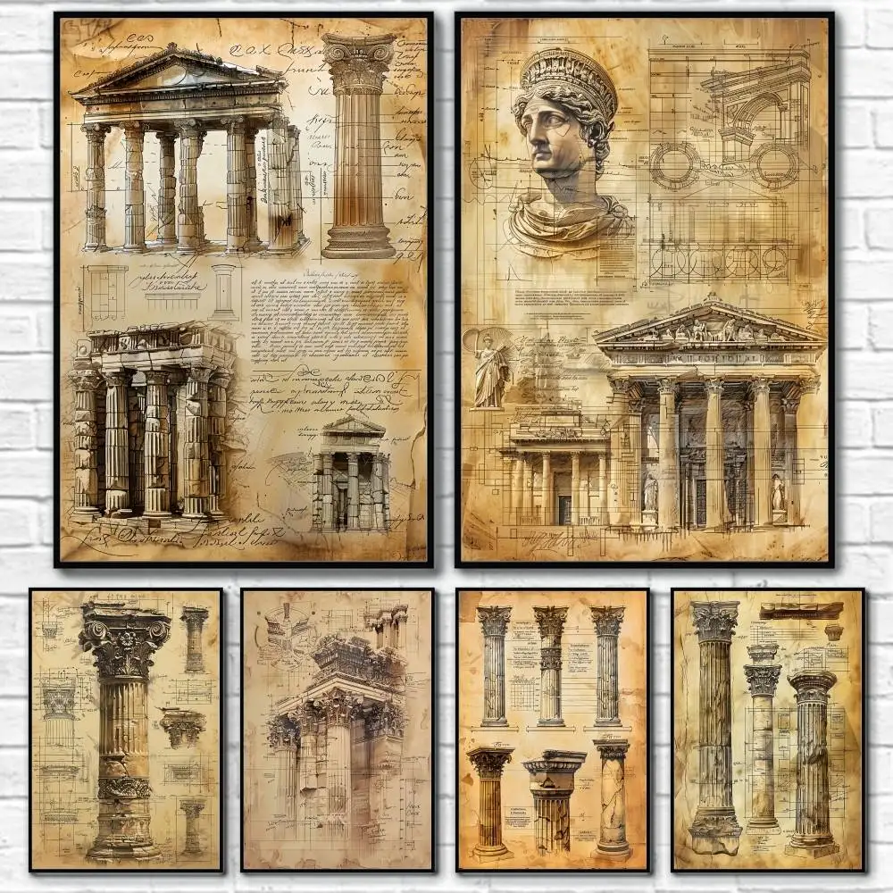 

Ancient Roman Architectural Design Poster Home Living Bed Room Bar Hallway Sticky Wall Art Printing Waterproof Aesthetic Decor