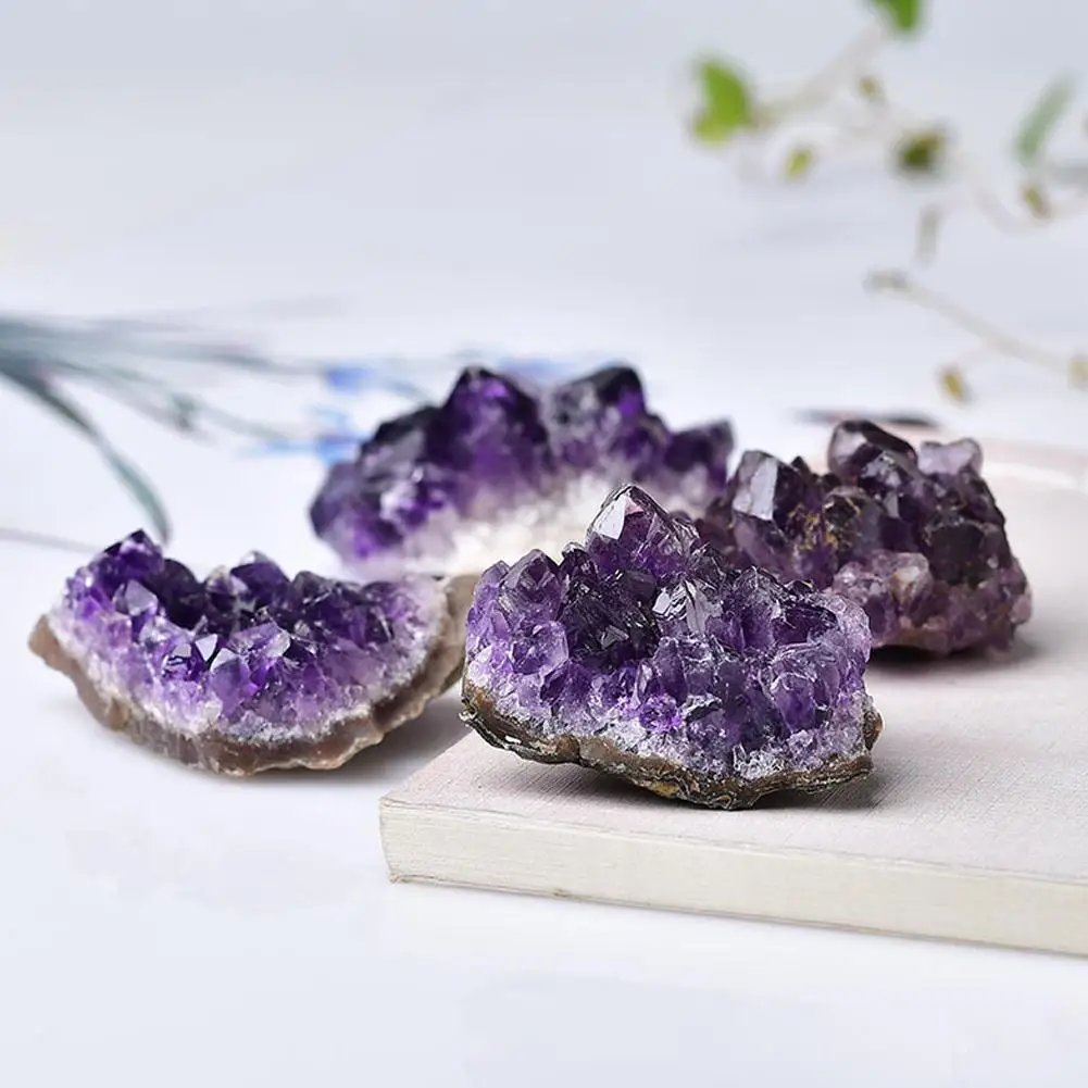 Natural Purple Brazilian Amethyst Quartz Crystal Cluster Druzy Geode Healing Stones Specimen Home Decoration Crafts Ornament