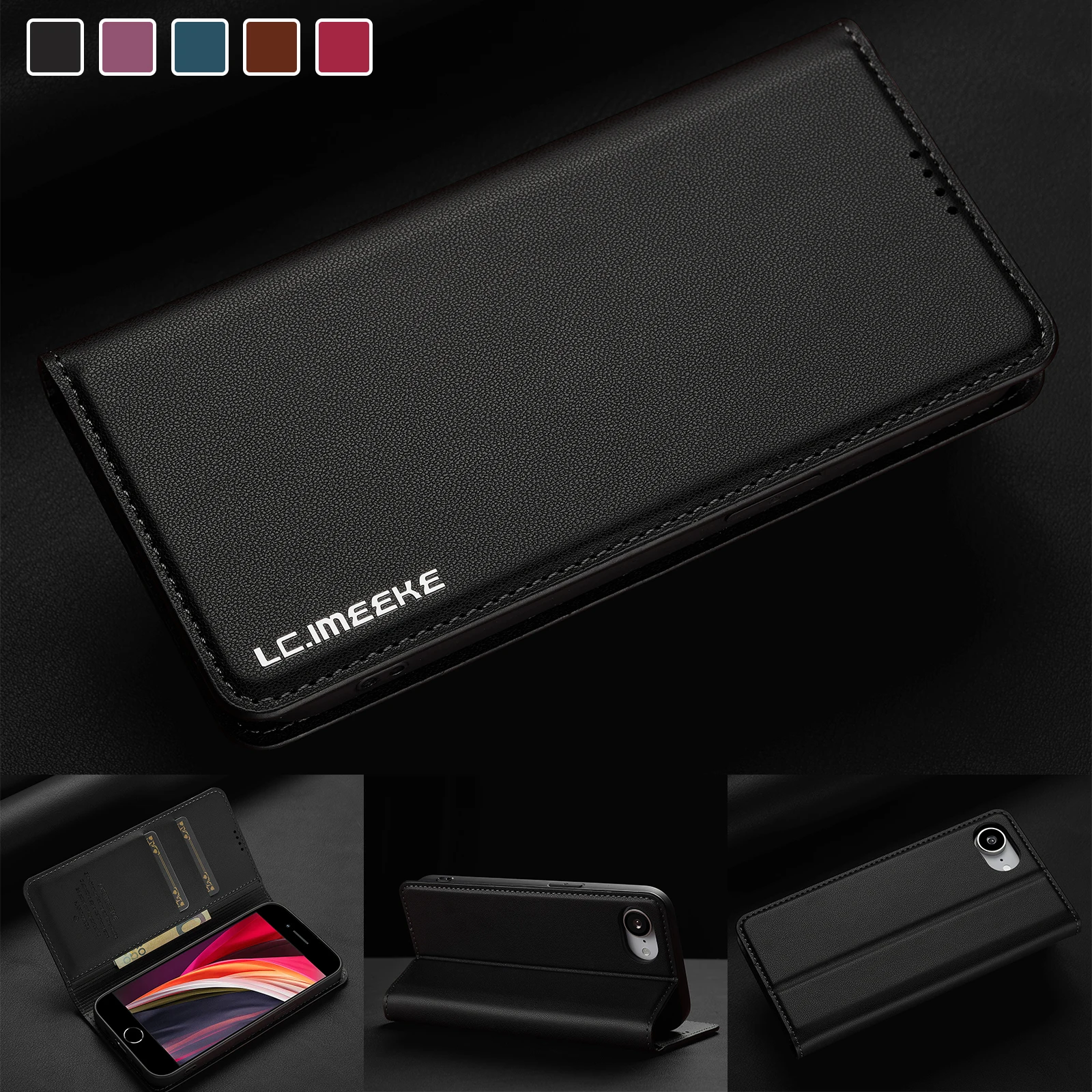Ultradünne Flip-Leder-Handyhülle für iPhone 17E, Brieftaschen-Kartenetui, stoßfeste Hülle für iPhone 17, 16, 15, 14, 13, 12, 11 Pro Max, weiche Abdeckung
