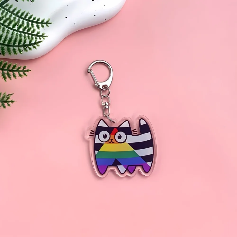 ✨ قوس قزح الكرتون القط المفاتيح ✨   سحر أكريليك ملون للأطفال البنات، إكسسوارات حقيبة مدرسية هدية كاواي لطيفة بتصميم أصلي
