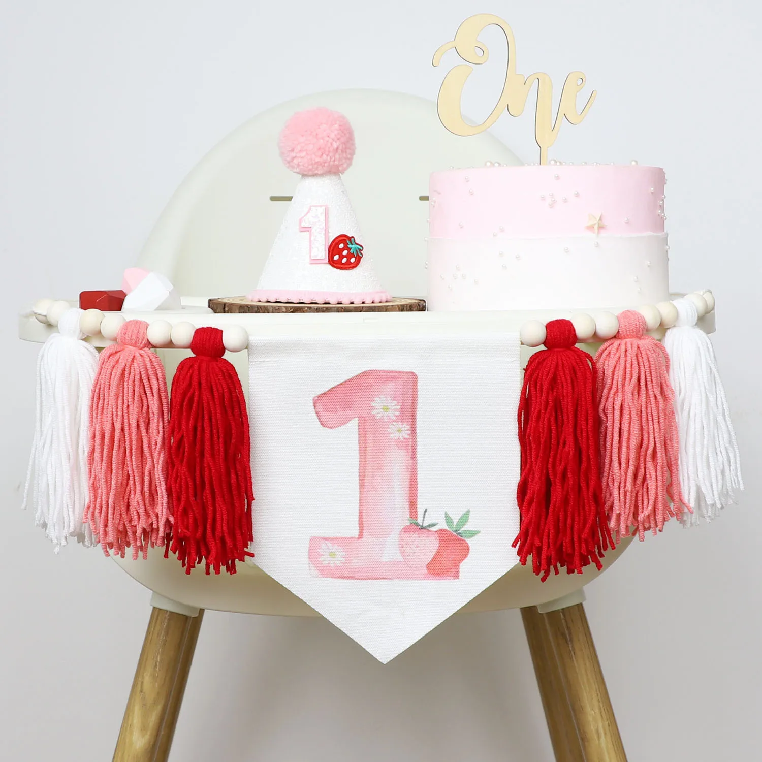

1st Strawberry Birthday High Chair Banner for Baby Girl Berry Sweet First Birthday Party Supplies Boho Room Decor