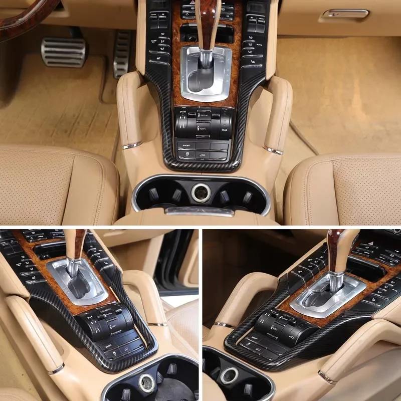

For Porsche Cayenne 2011-2017 ABS carbon fiber pattern Car central control gear decorative frame stickers interior accessories
