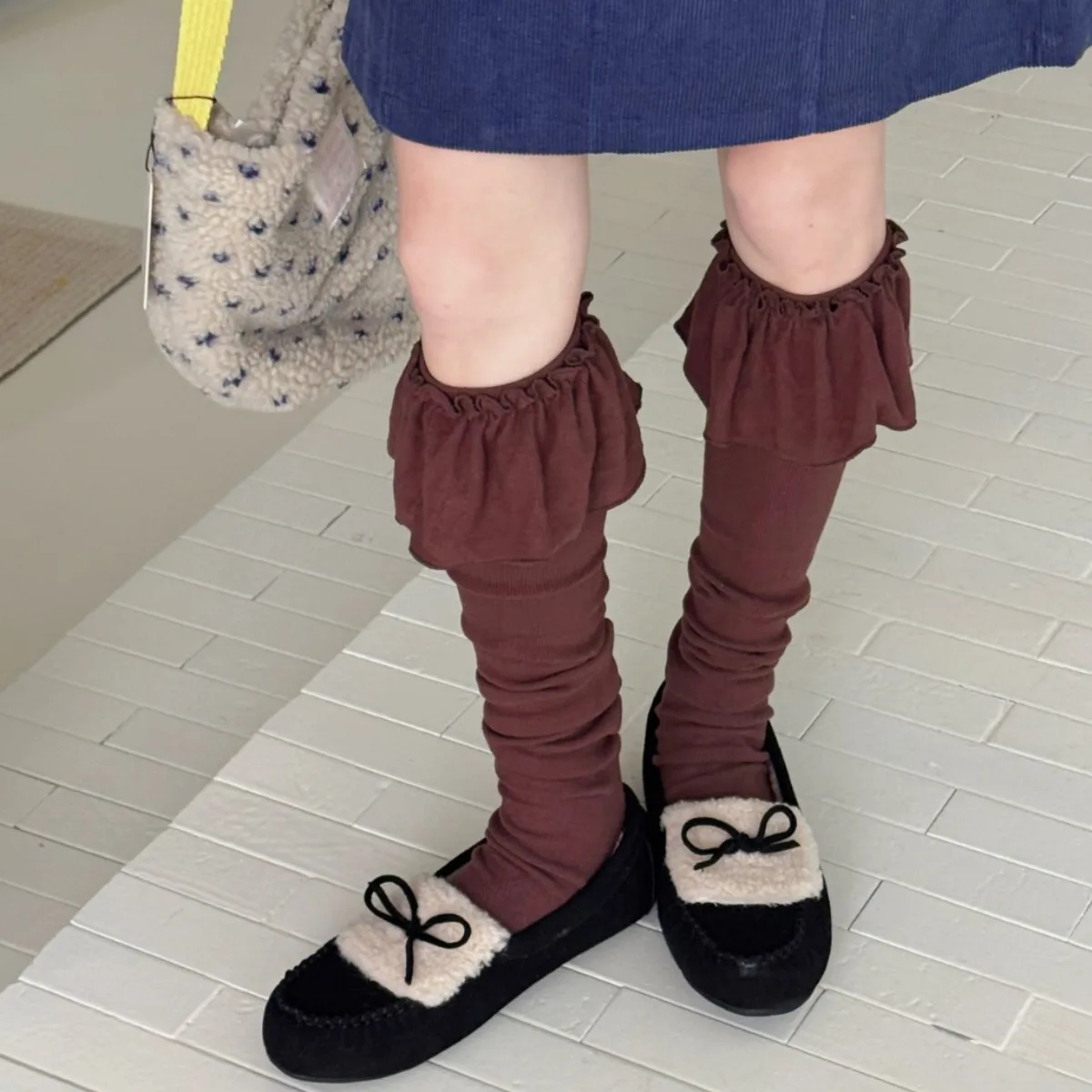 Ruffled Autumn New Korean Ins Slouch Socks Sweet Simple Japanese Women Footed Tights Daily Dating Dress Long Socks