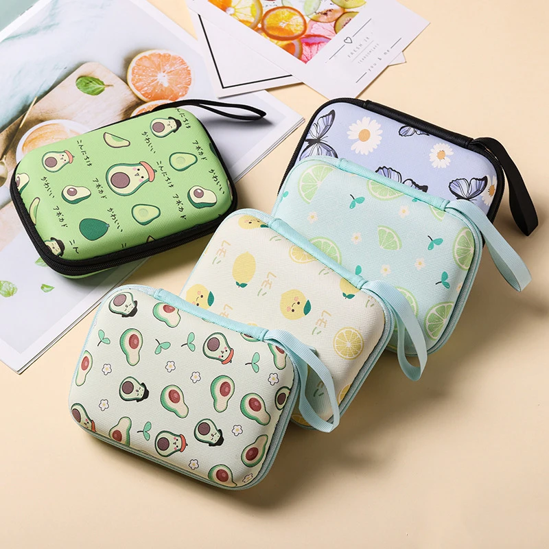 Zipper Coin Bag Pocket Pouch Cute Cartoon Fruit Pattern Headphone Data Cable Storage Bags Charger Power Bank Rectangular Box