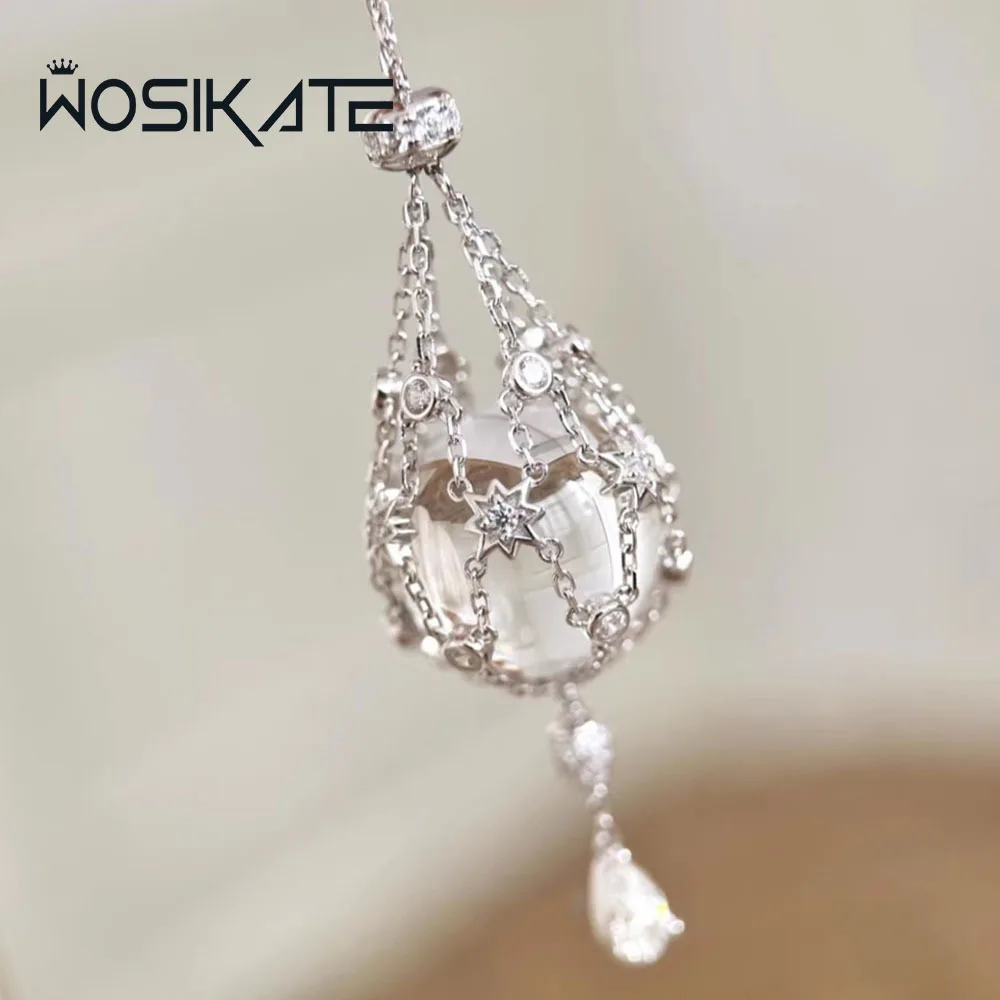 

WOSIKATE New White Crystal Starshade Net-Pattern Stretch Pendant Necklace For Women Niche Design High-class Fashion Jewellery