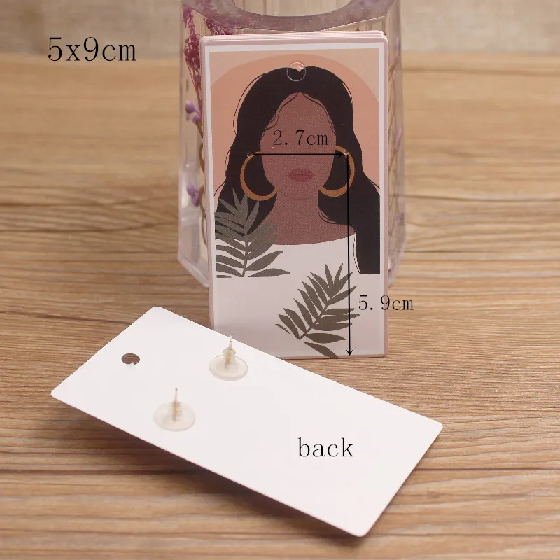 50Pcs 4sizes White Paper Girl Pattern two pairs stud earring card beauty drop earring package card display tag card