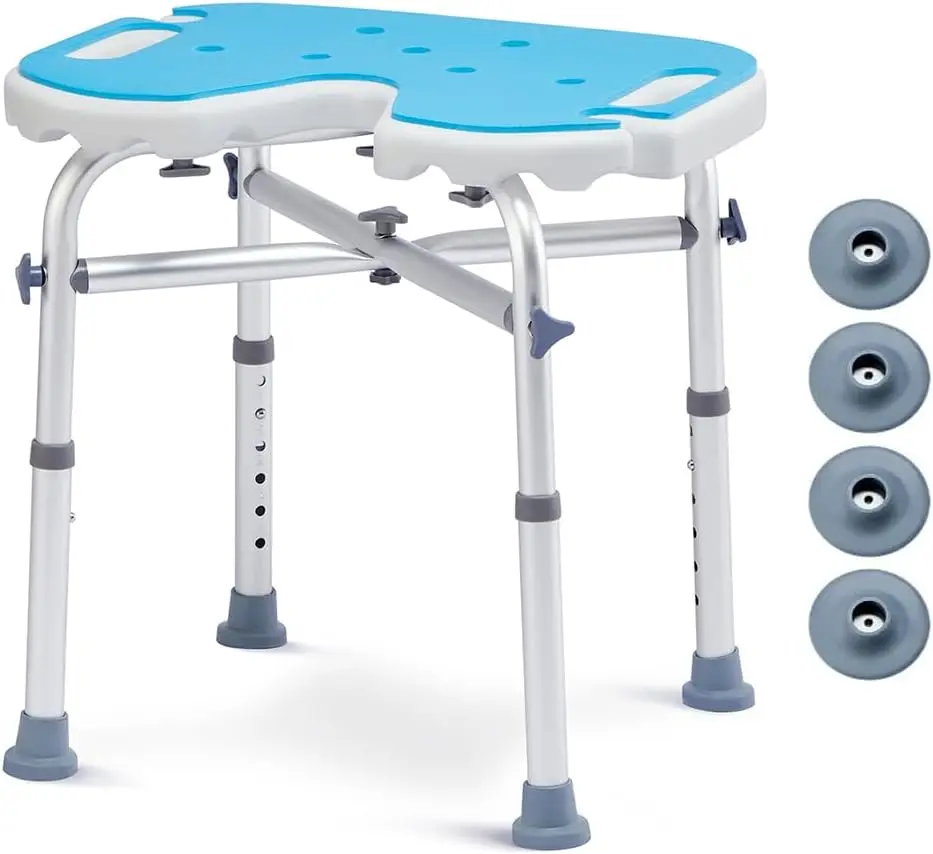 Heavy Duty Shower Stool with Extra Rubber Tips, Adjustable Tool-Free Bathroom Shower Seat for Handicap