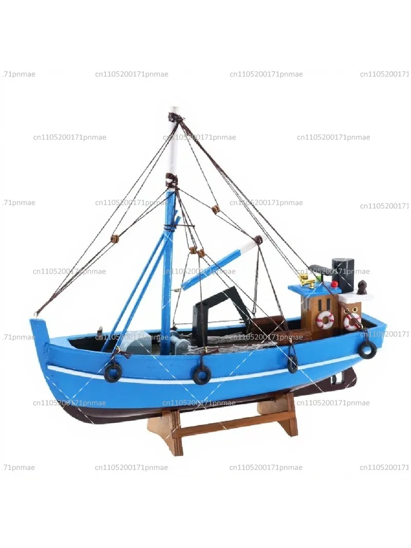 37cm  Model Shark Fishing Boat Movie Decor Wooden Antique Seaside Home Decoration