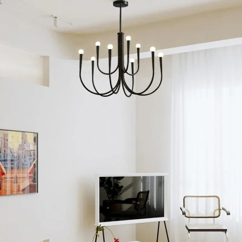 west elm chandelier French Style Candle Led Lamp Luxury Lustre black and gold light Kitchen Home Decorations modern island light