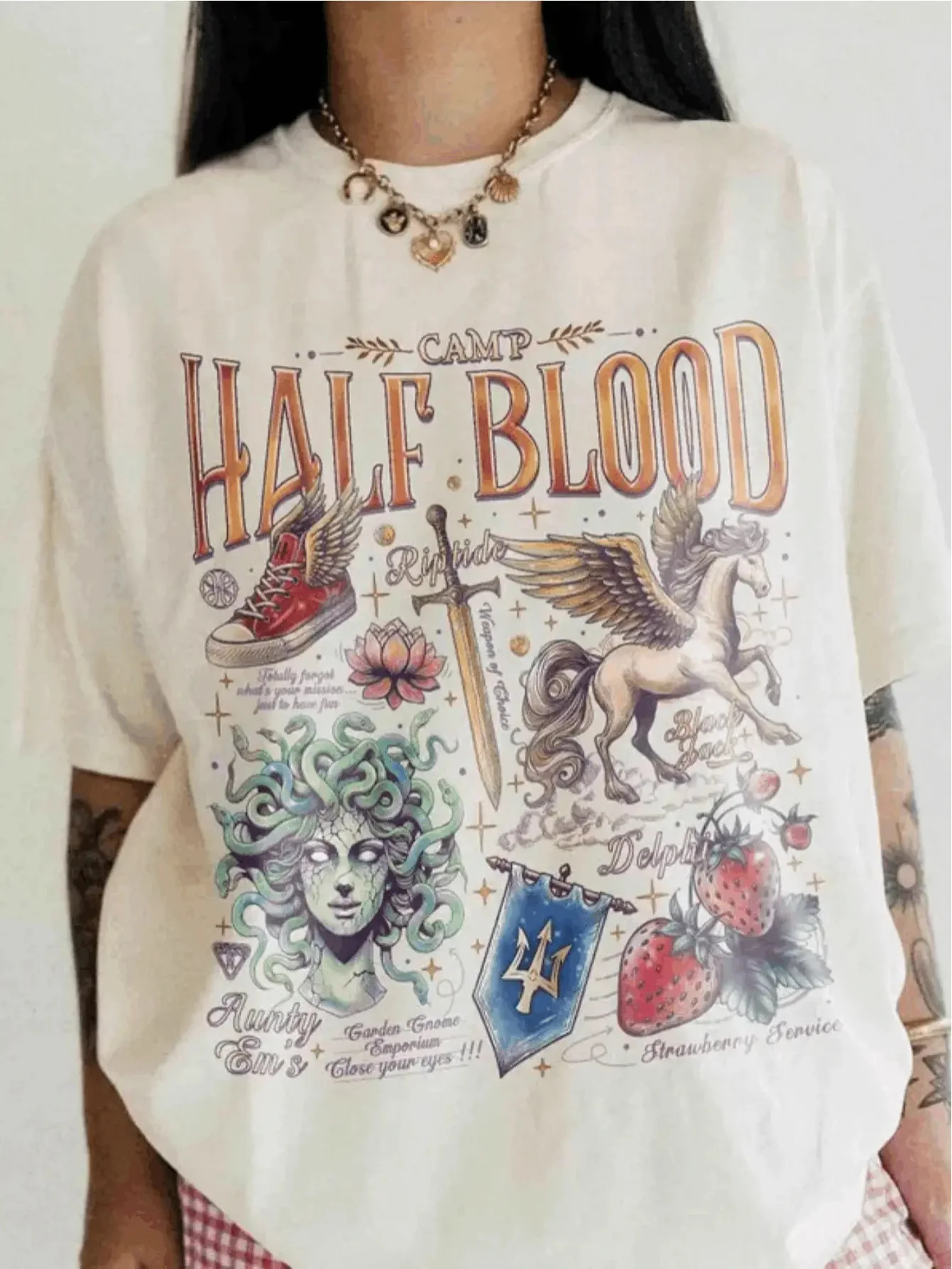 Single-Sided Print Pure Casual Half-Blood Camp Camping T-Shirt Lotus Hotel Black Jack T-Shirt Olympus Hero T-Shirt
