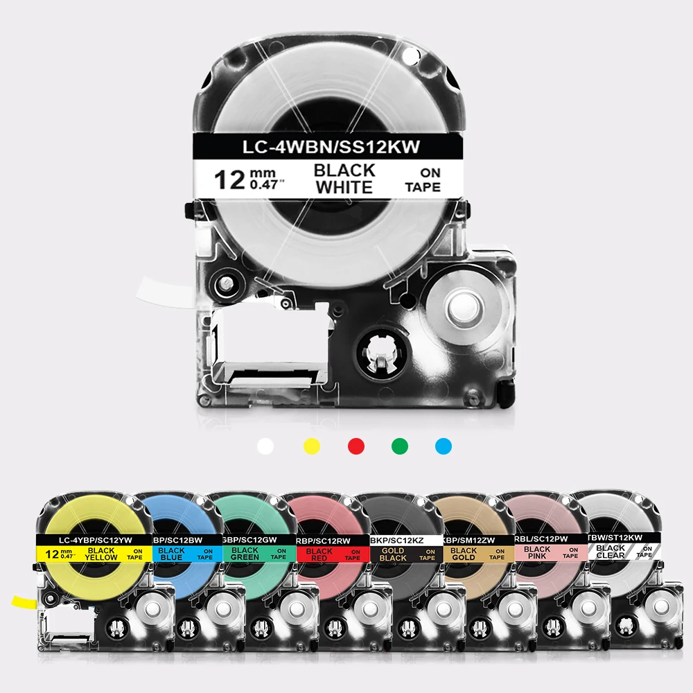 1Pcs Compatible Epson SS12KW Label Tape SS9KW SS6KW ST12KW SC12YW SC12KZ SD12KW for Epson LW-300 LW-400 LW-600P Label Printer