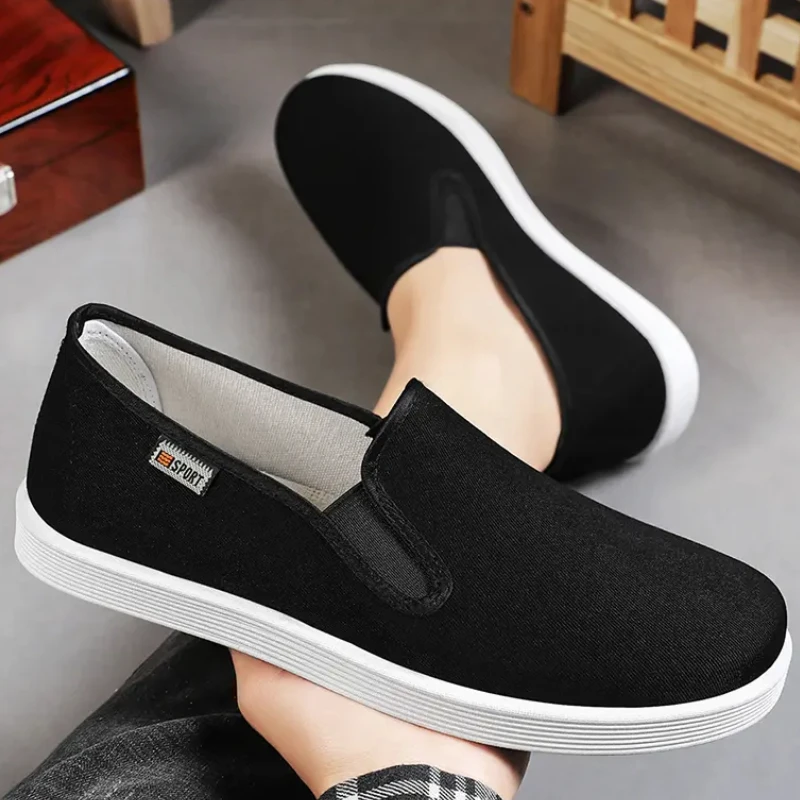 

Men Shallow Mouth Canvas Shoes Round Toe Flats Lightweight Sneakers Spring Autumn Casual Walking Comfort Slip on Driving Loafers