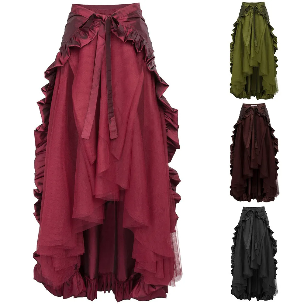 Gothic Style Pirate Skirt Large Size Women's Steam Punk Victorian Era Frock Skirt with Lace Hemline Ladies Period Costume