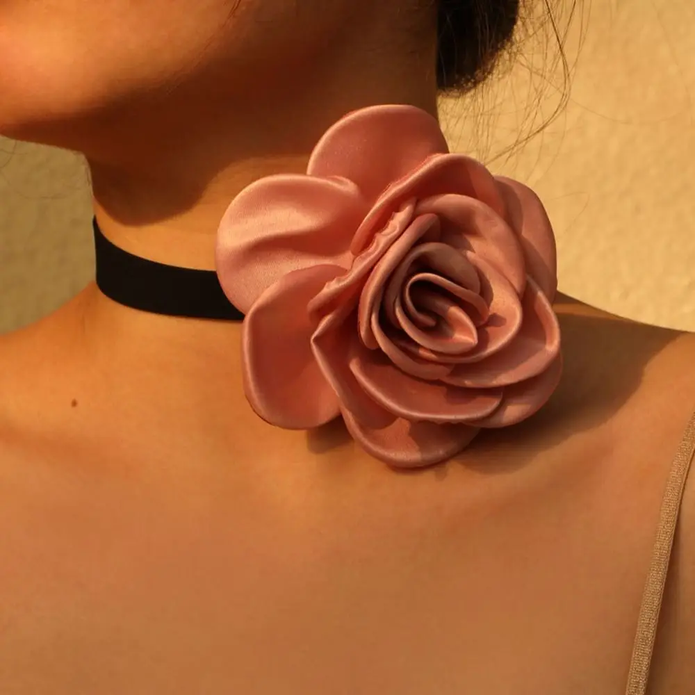 Long Rope Flower Choker Fashion with Large Flower Adjustable Wedding Necklace Neck Accessories Choker Necklace Women