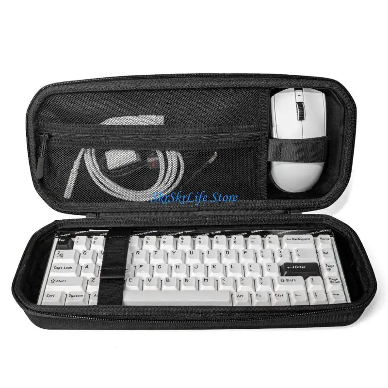 E65E Hard Shell Keyboard Accessory Case for 68-Key Small Keyboards, Mouse Sleeve Storage for Office and Travel Carry Use