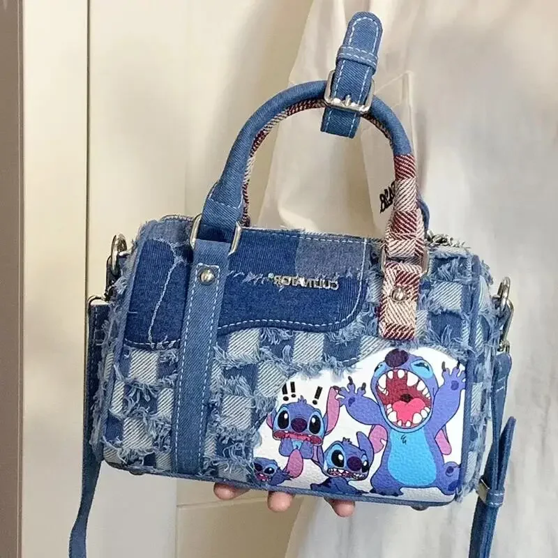 Disney Stitch Shoulder Bag Cute Cartoon Women Fashion Collocation Handbag Portable Y2K Girls Denim Bag Satchel Holiday Gifts