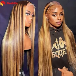 Highlight Straight 13x6 Hd Transparent Lace Frontal Wigs Human Hair 13x4 Hd Lace Front P4/27 Colored Preplucked Wig for Women