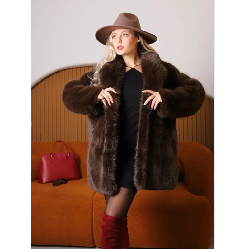 Women's Models Autumn Winter Tops Coat Faux Fur Mid-length Belt Thickened Warm Personalized Retro Simple Comfortable Versatile