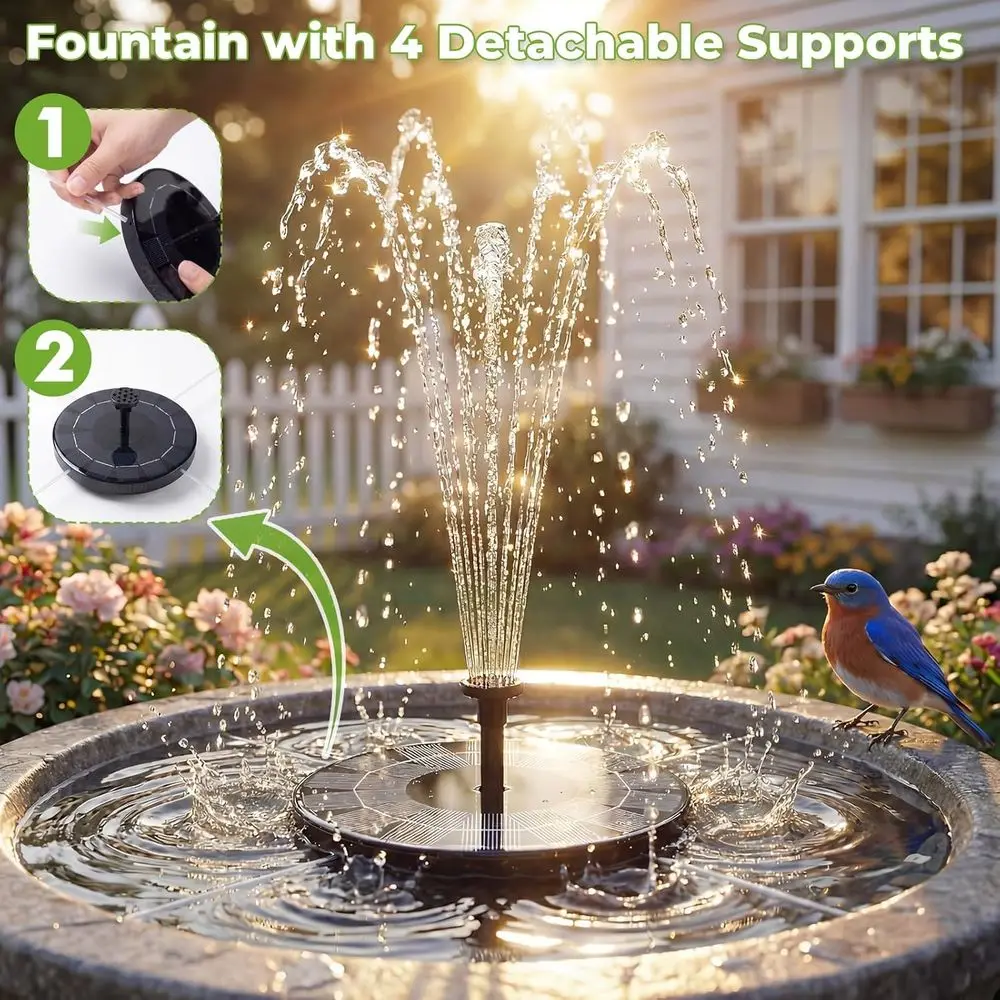 2.5W Bird Bath Fountain Powered Water Fountain with 8 Nozzle & 4 Mixer for Garden, Pond, Pool - view 3
