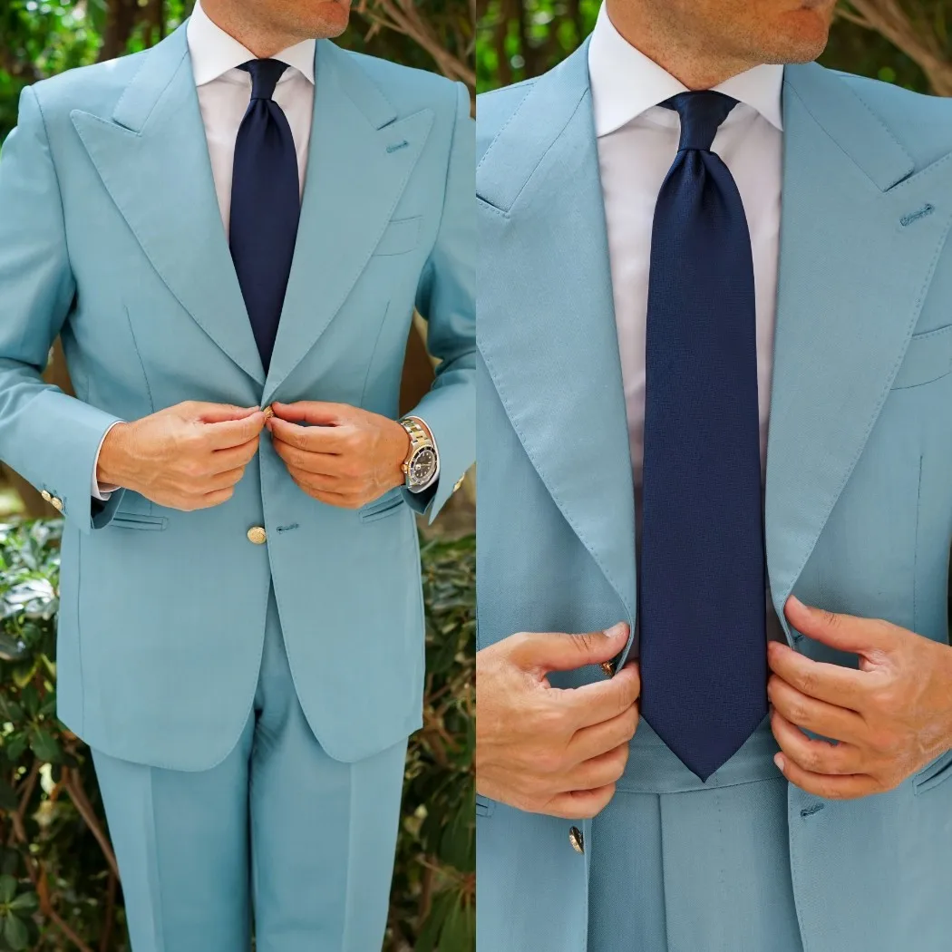 Customized Simple Men Suit Peaked Lapel Single Breasted Business Wear 2 Piece Jacket Pants Set