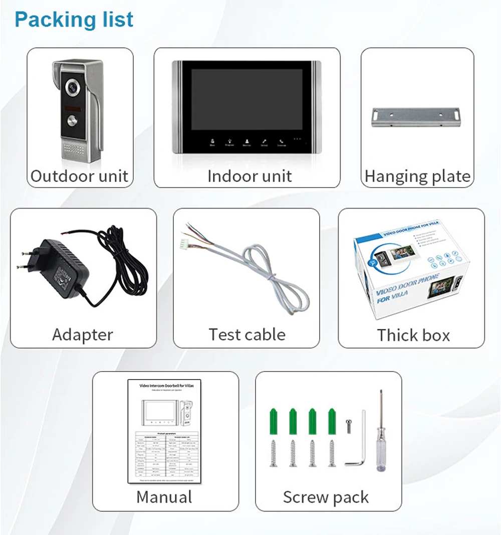 New  7 Inch Wired Video Intercom With Camera Doorbell Waterproof Apartment Security Protection Private Residential