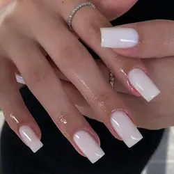 ARTAUG 24PCS Short Square White Solid Full Cover Full Cover Fake Nail Set Cheap Nails Summer Nails Delicate Nail