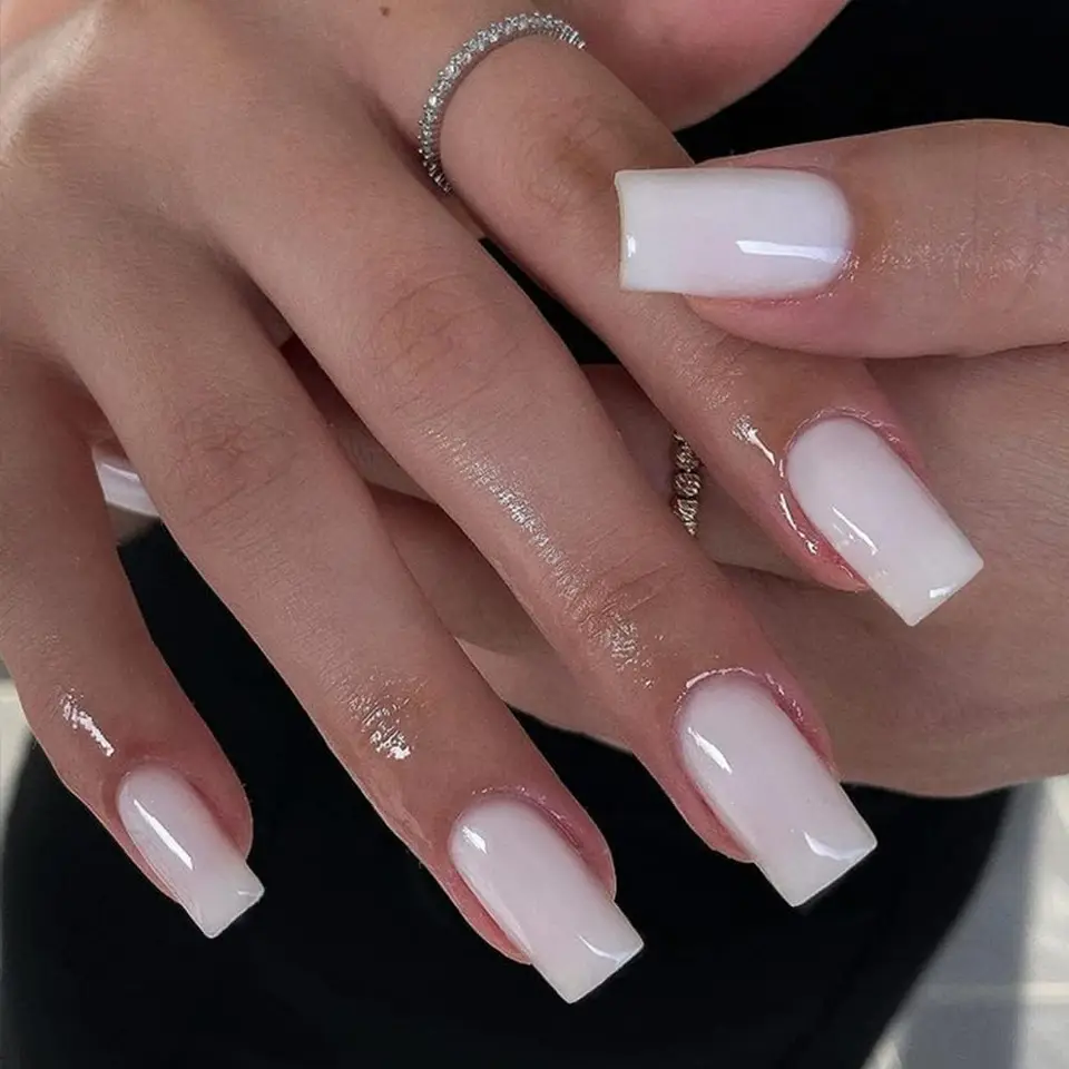 ARTAUG 24 piezas de uñas postizas medianas, blancas, cuadradas, dulces, estilo coreano 2