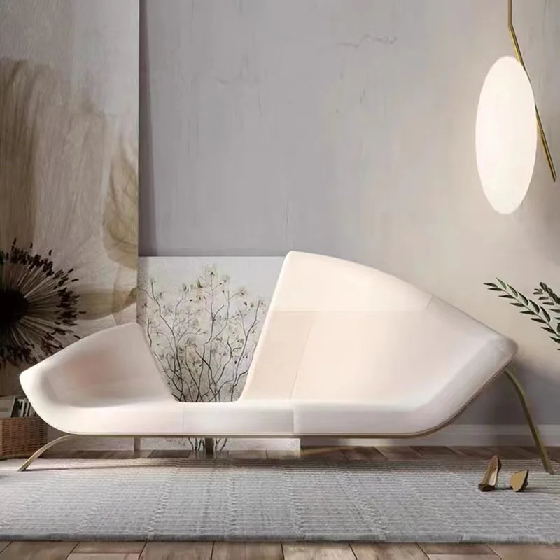 

Metal wrought iron living room reception leather leisure modern simple wabi wind special-shaped Internet celebrity sofa